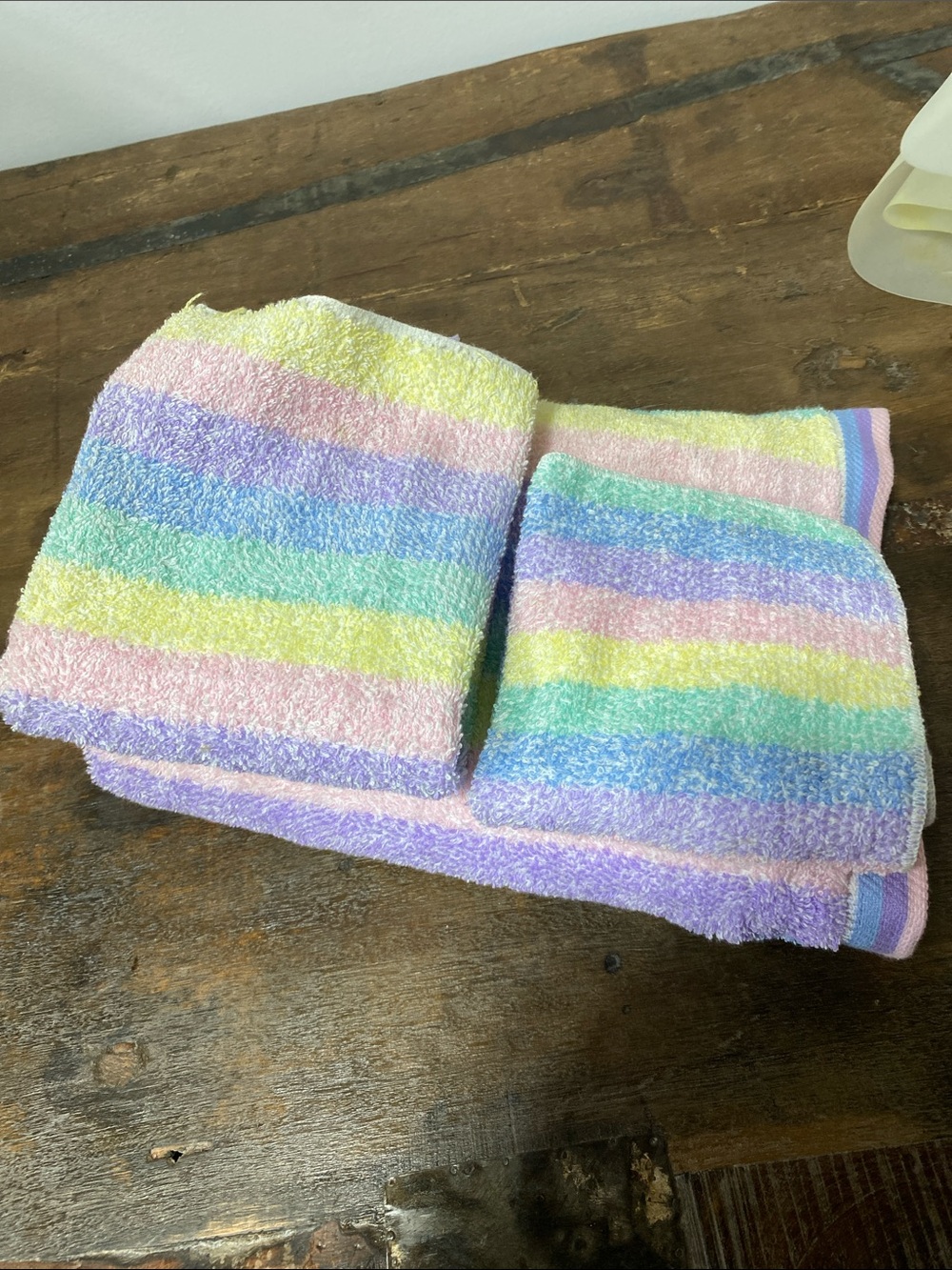 Vintage Fieldcrest Pastel Rainbow Stripe Bath Towel, Face Towel and Wash Cloth